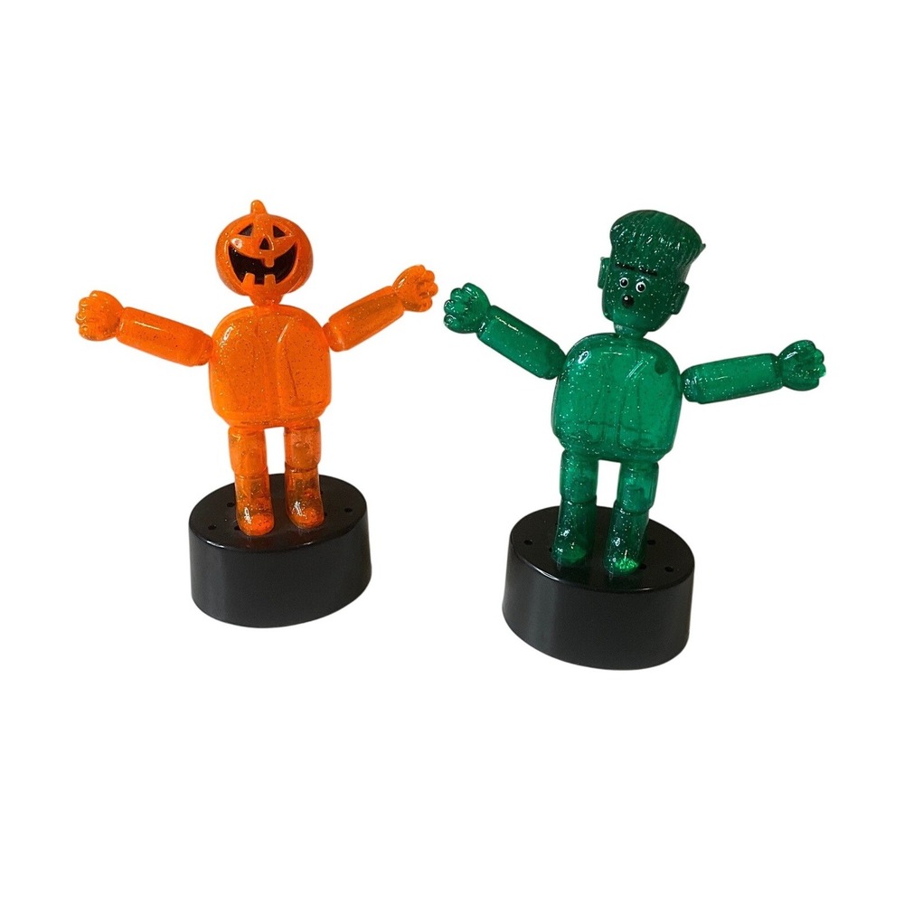 Vintage Halloween Push Puppets 1990's Pumpkin & Frankenstein Figurines Toy Retro